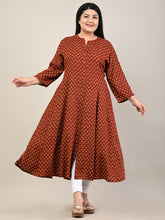 Plus Size Maroon Cotton Blend Printed A-Line Long Kurta-600